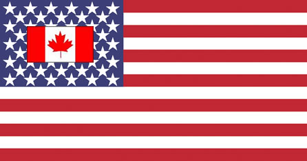 American flag with the Canadian flag over the stars.